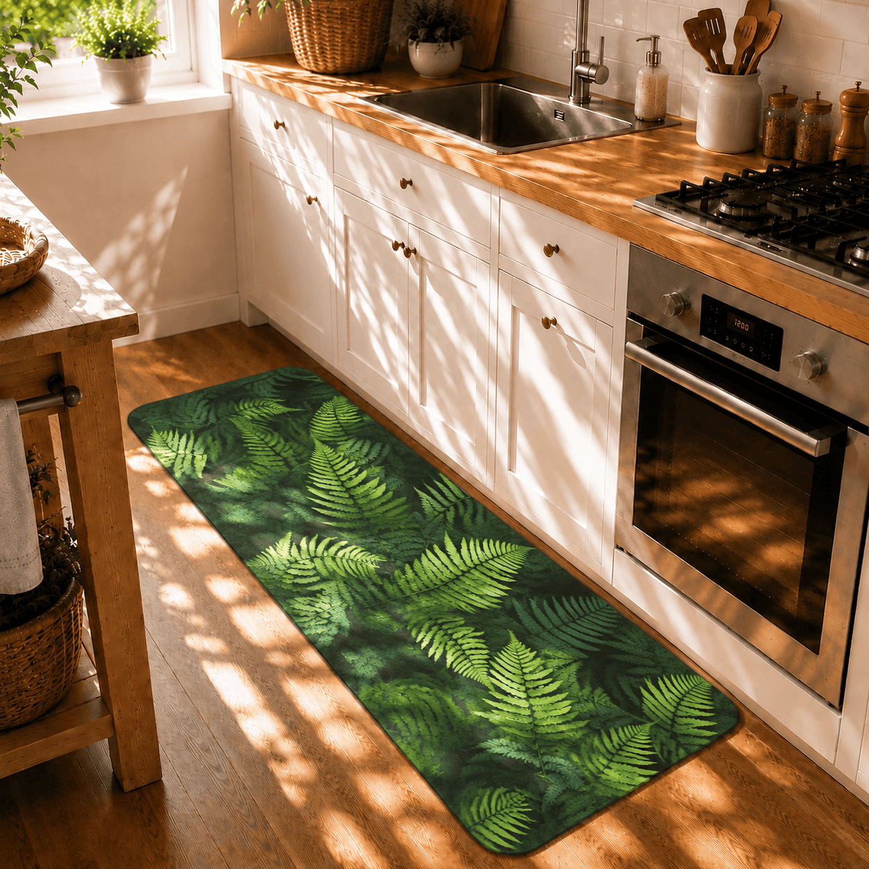 Vibrant Fern Door Mat Quick Dry Super Absorbent Non Slip Botanical Decor