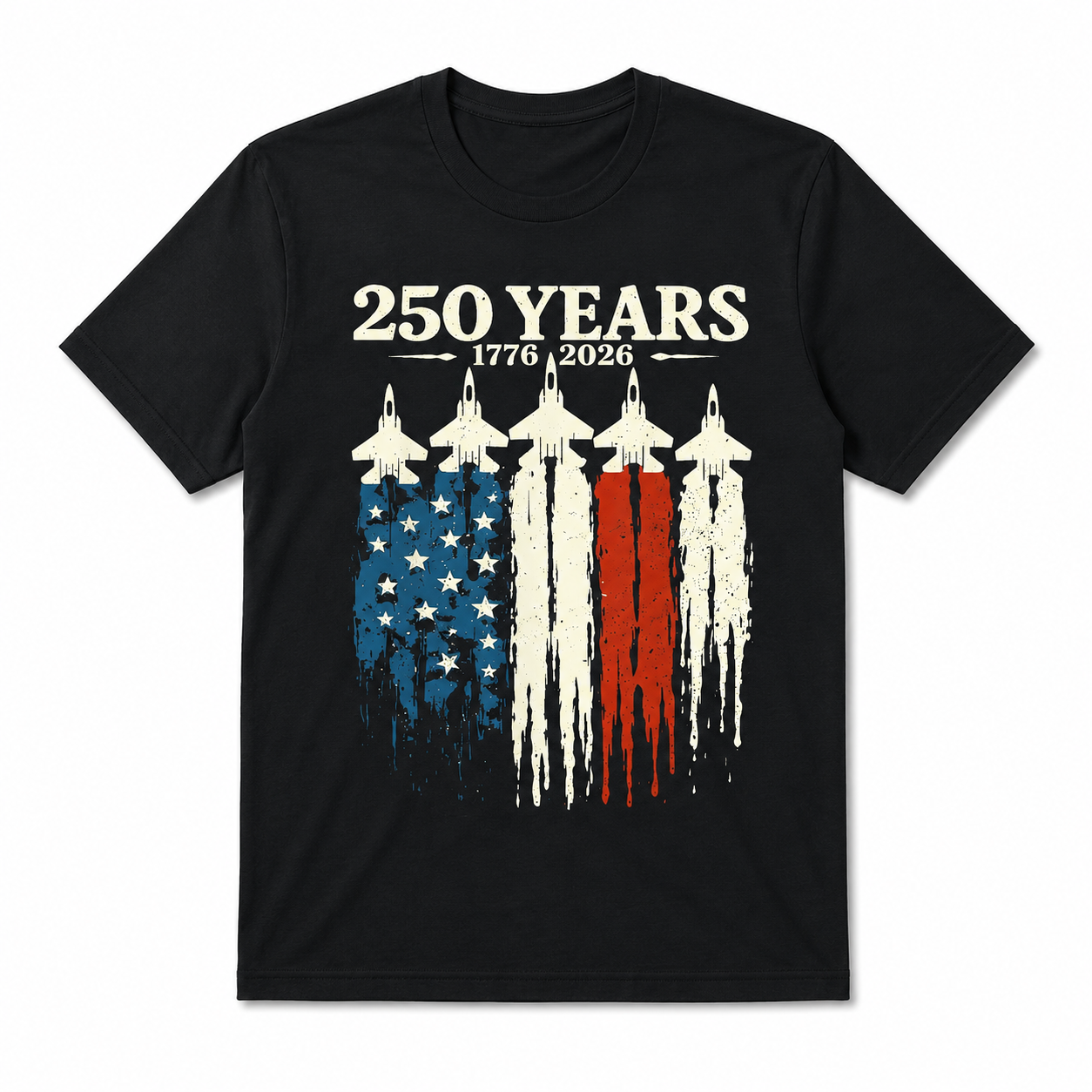 250 Years 1776-2026 Patriotic Graphic Tee - USA Semi-Quincentennial Jet T-Shirt