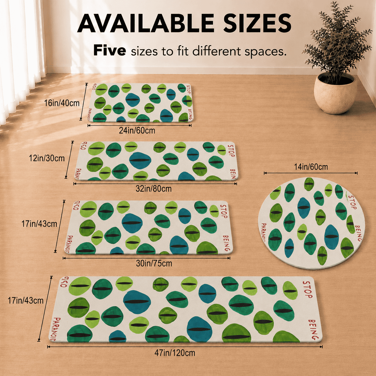 Paranoid Eyes Custom Carpet Design, Stop Being Paranoid Green Eyes Psychedelic Bedroom Rug, Friend's Home Gift Idea, Cool Bathmat Doormat