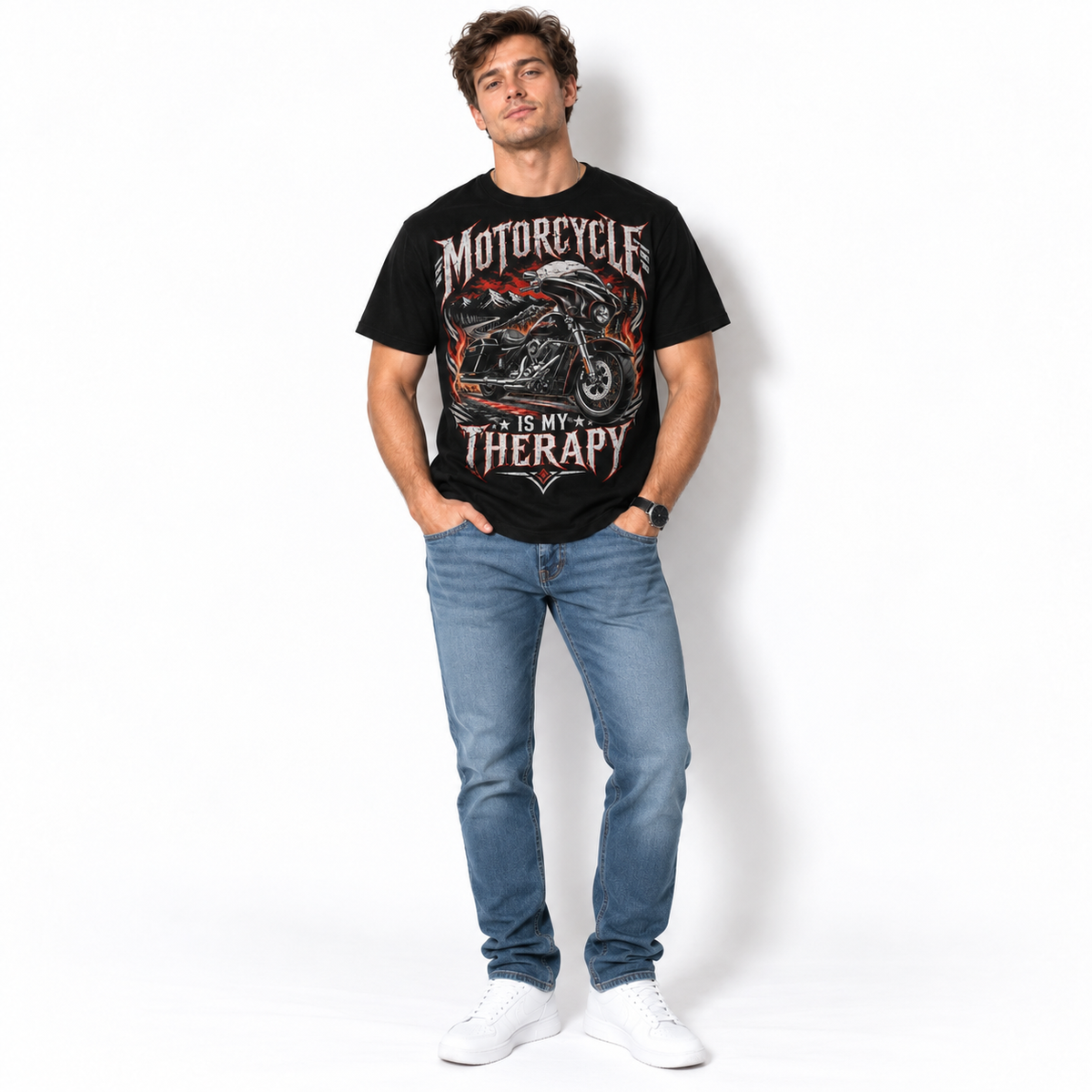 Motorcycle Is My Therapy Biker Life Touring Bike Graphic Men's T-Shirt