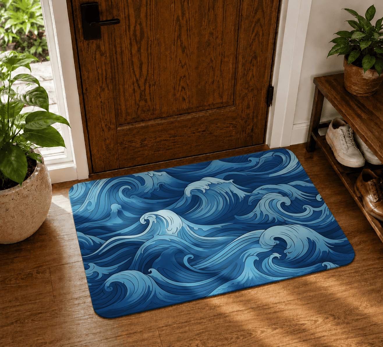 Ocean Waves Floor Mat Quick Dry Super Absorbent Non Slip Coastal Home Decor