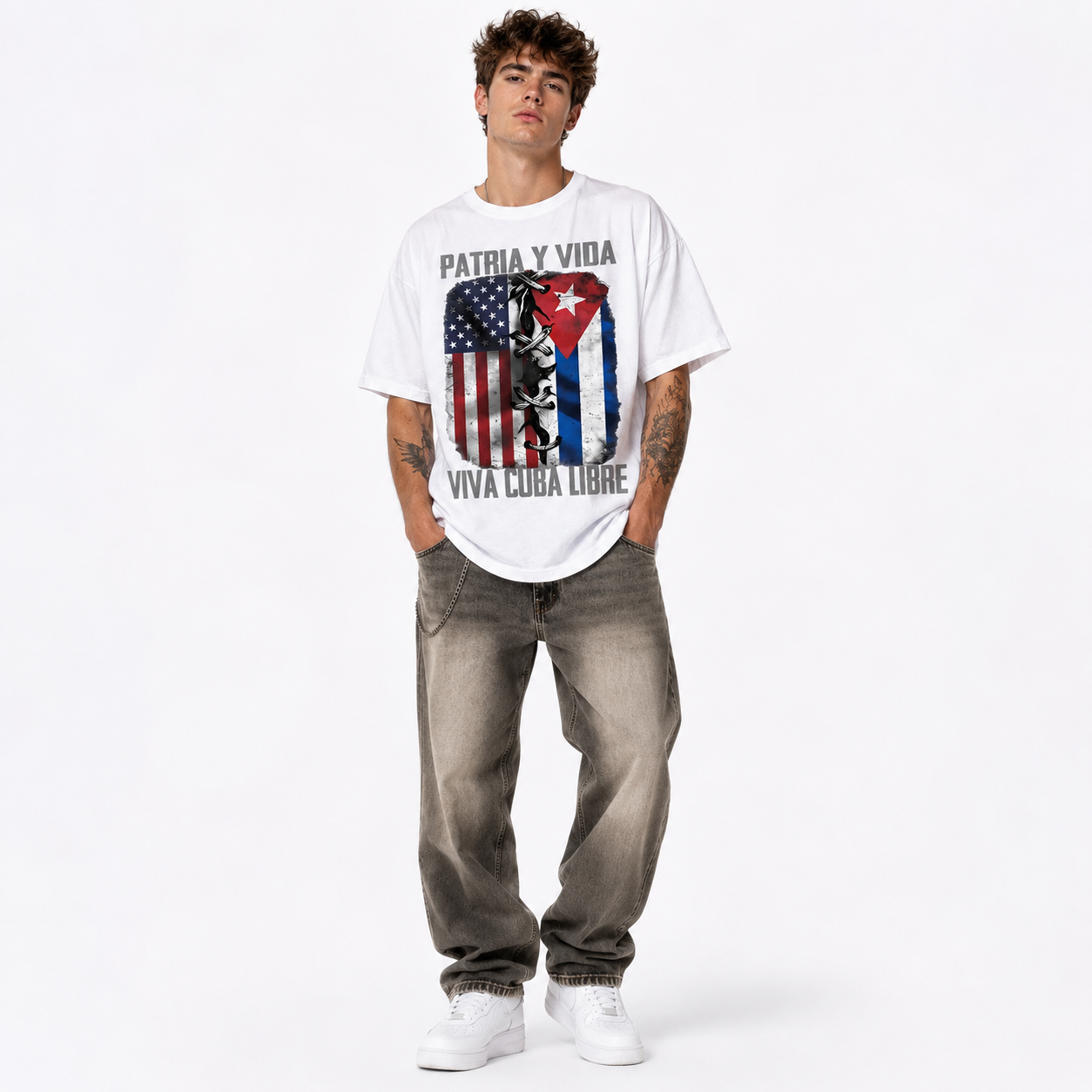 Men's Cuban Pride Graphic T-Shirt Vintage Freedom Flag Tee