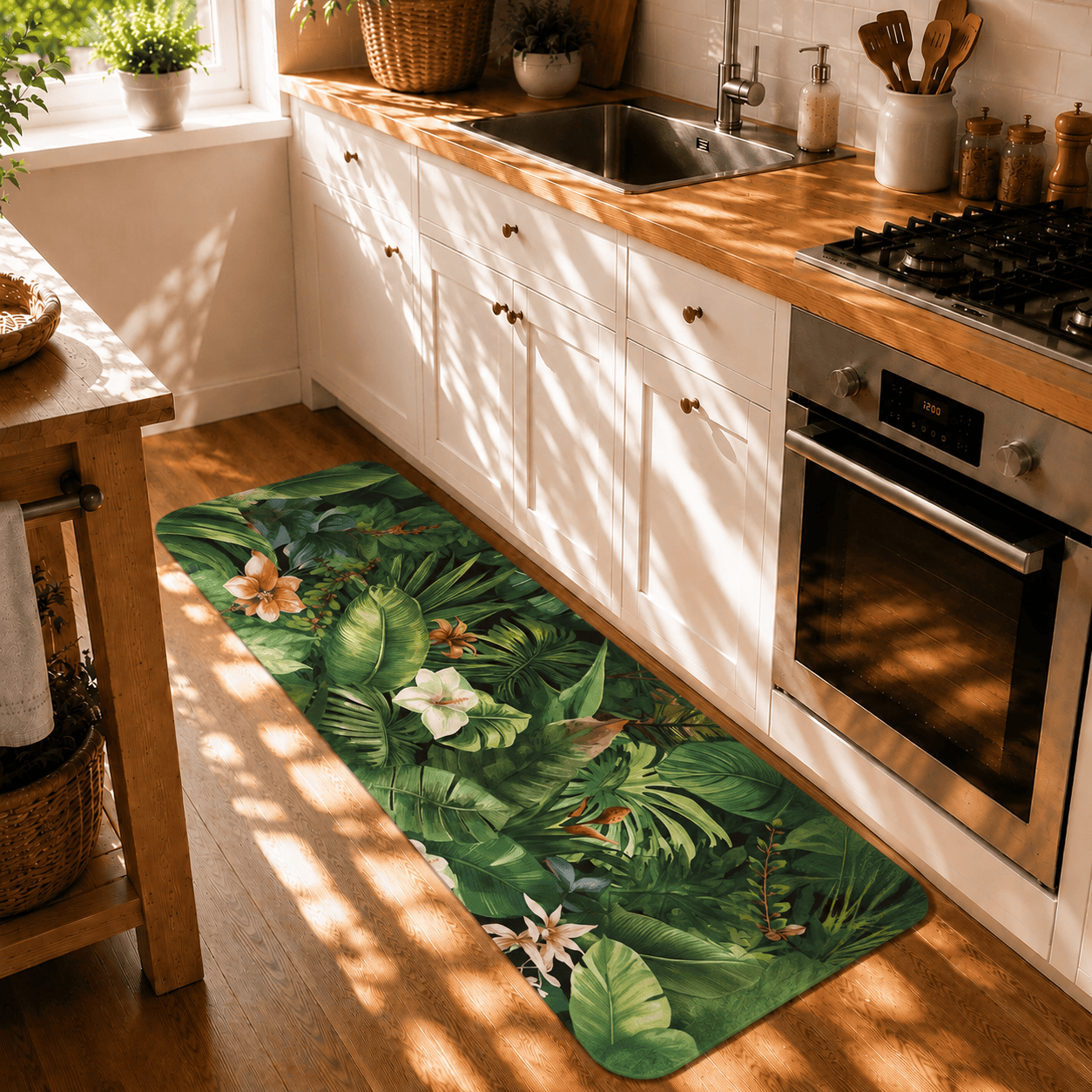 Tropical Jungle Kitchen Mat Quick Dry Super Absorbent Non Slip Botanical Decor