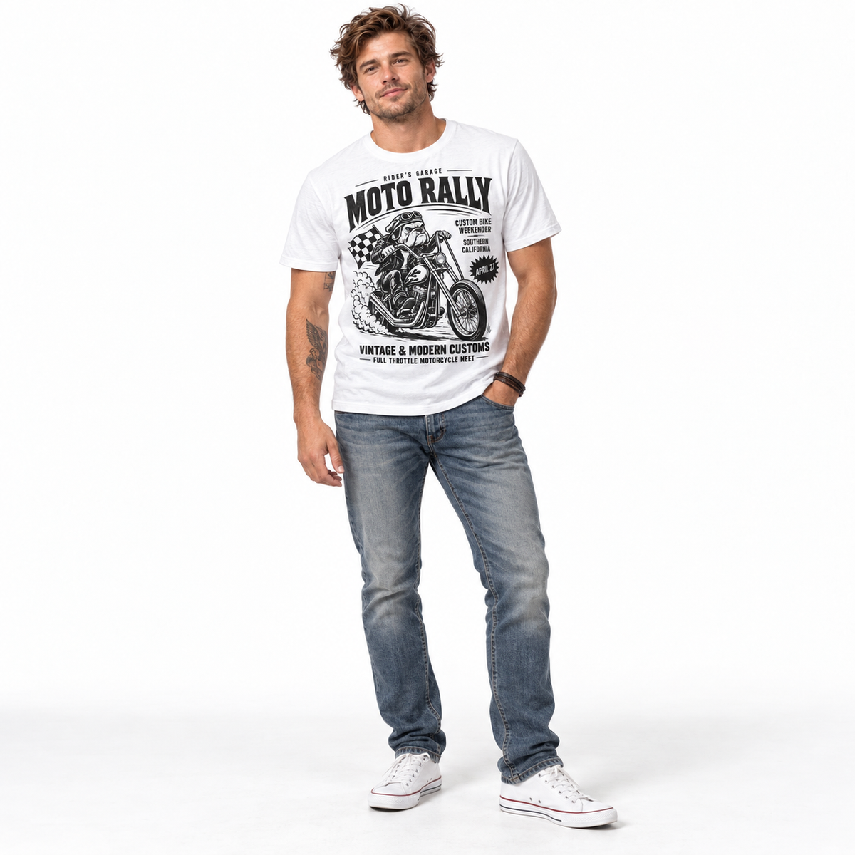 Moto Rally Bulldog Biker Custom Motorcycle Men's Graphic T-Shirt