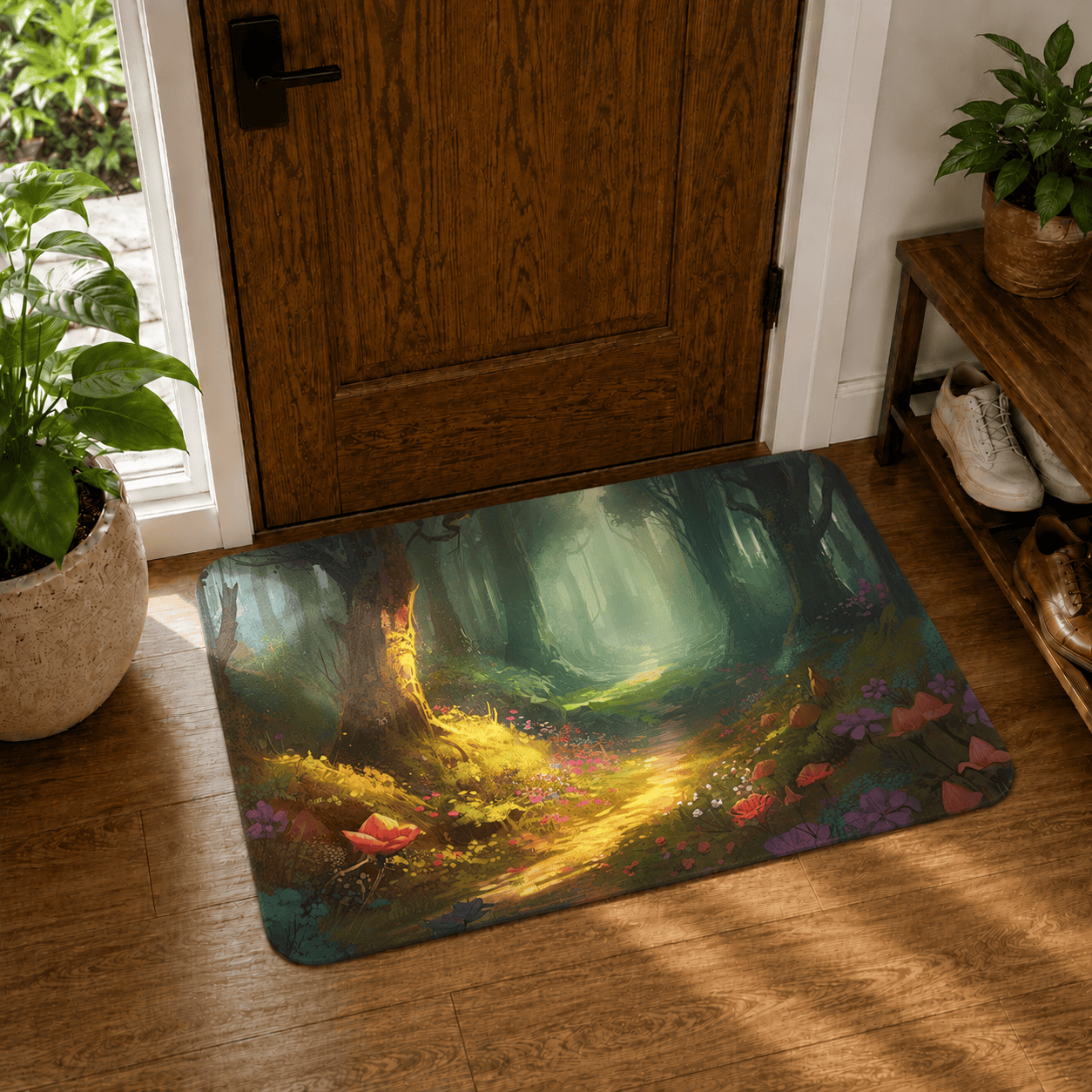 Enchanted Forest Door Mat Quick Dry Super Absorbent Non Slip Fairy Tale Decor