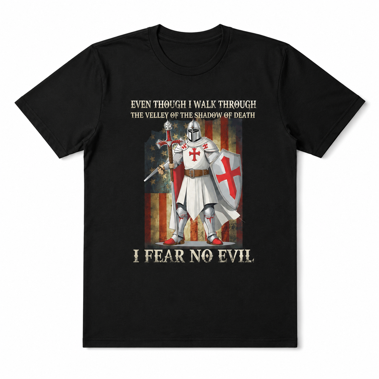 Christian Templar Knight Psalm 23 Graphic T-Shirt Faith Warrior Tee for Men