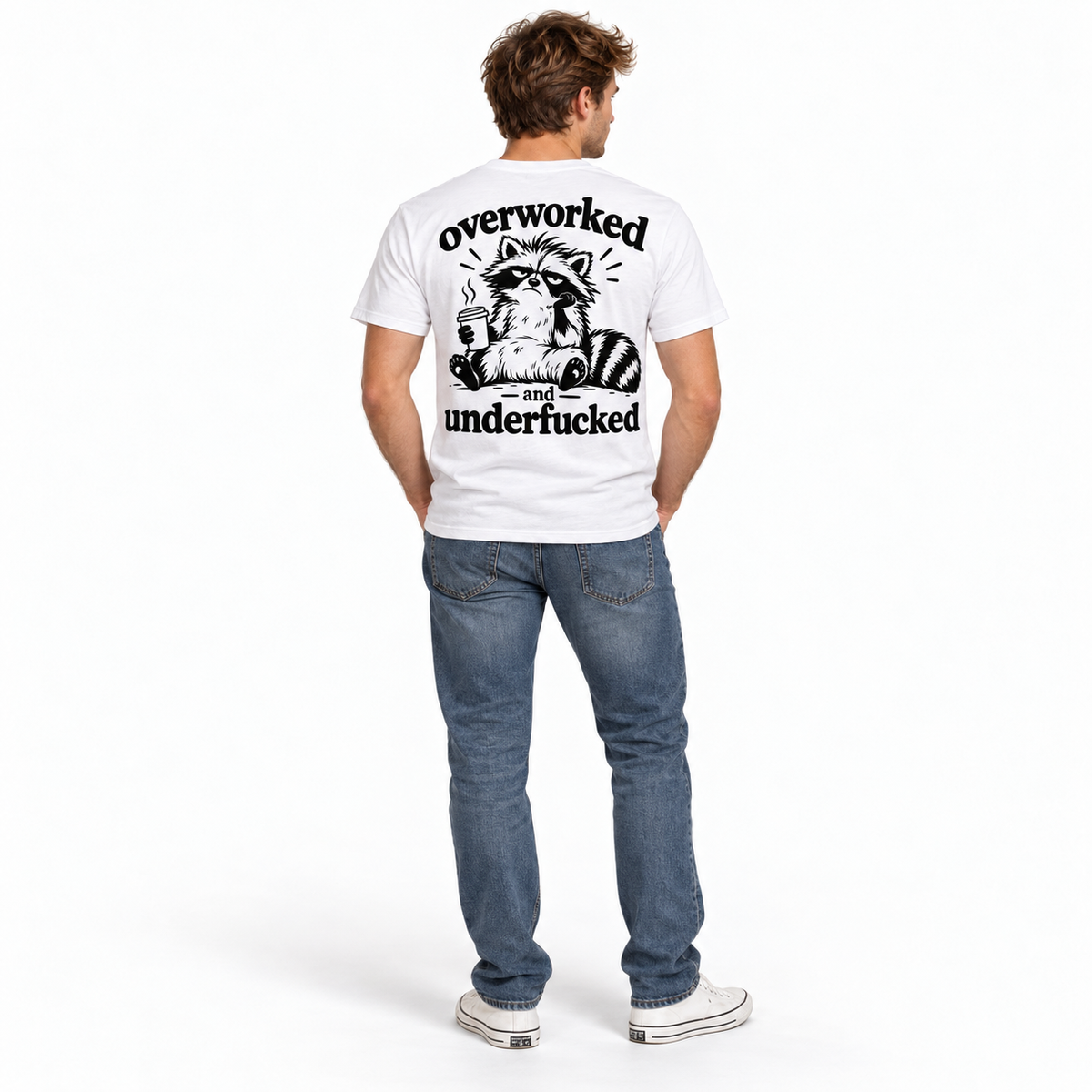 Overworked and Underfucked Funny Raccoon Adult Humor Men's T-Shirt