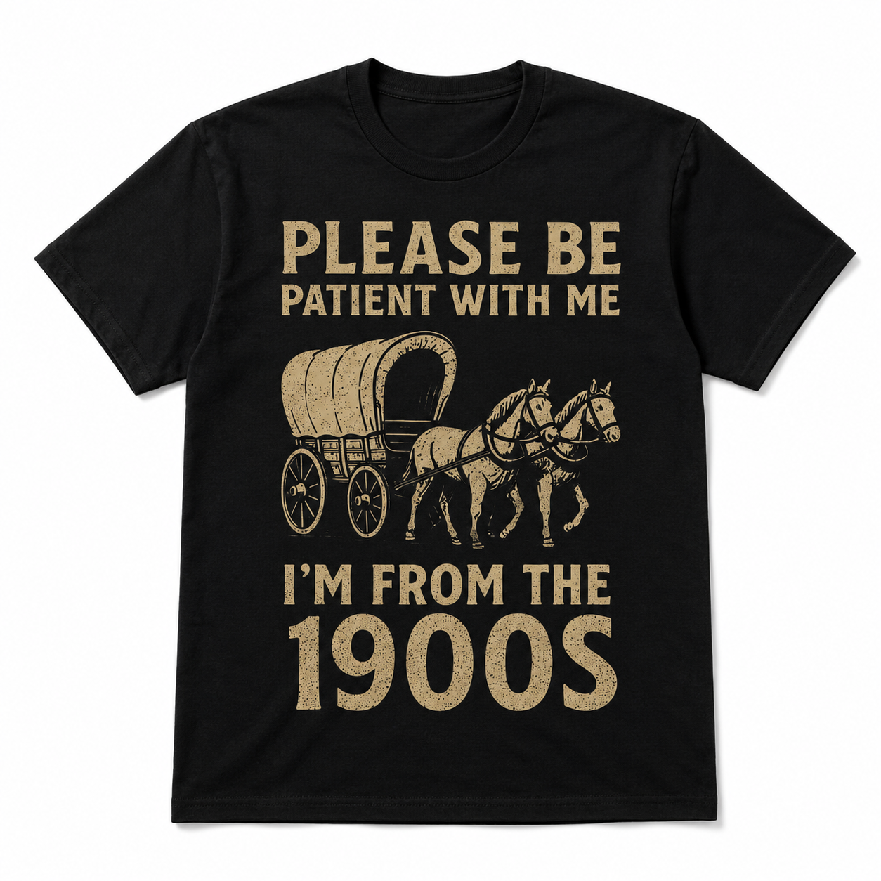 Funny Vintage Horse Wagon Graphic T-Shirt Men's Retro Western Tee