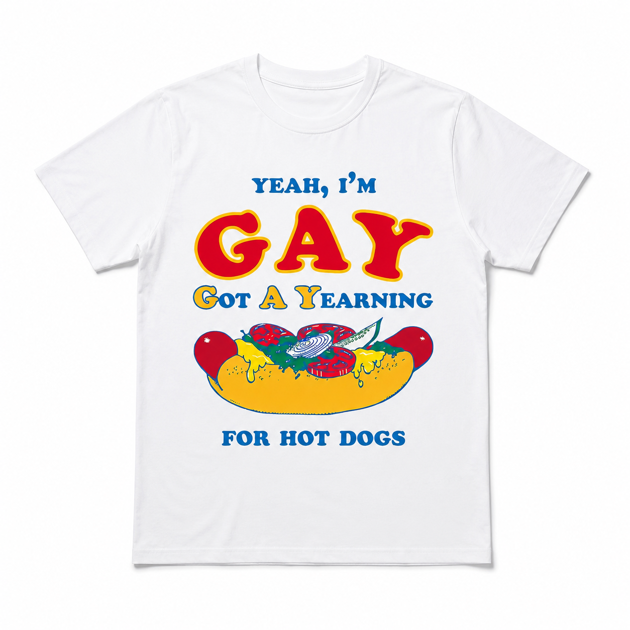 Funny Yeah I'm Gay Hot Dog Humor Meme Graphic T-Shirt for Men