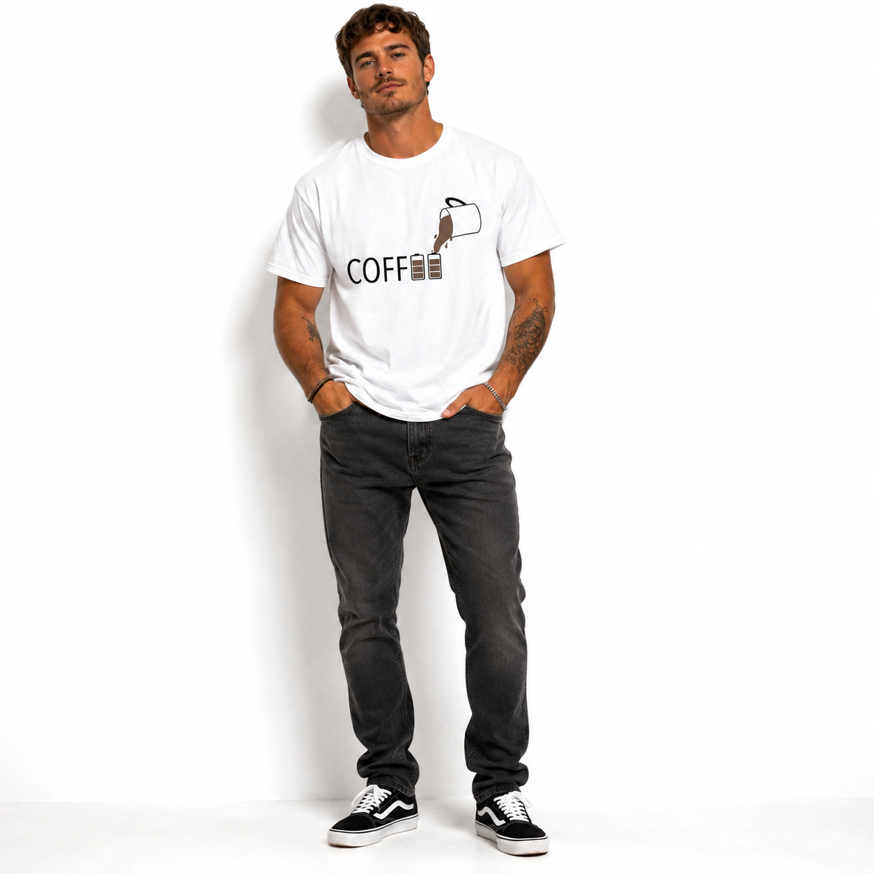 Funny Coffee Battery Graphic T-Shirt Caffeine Lover Novelty Tee for Men