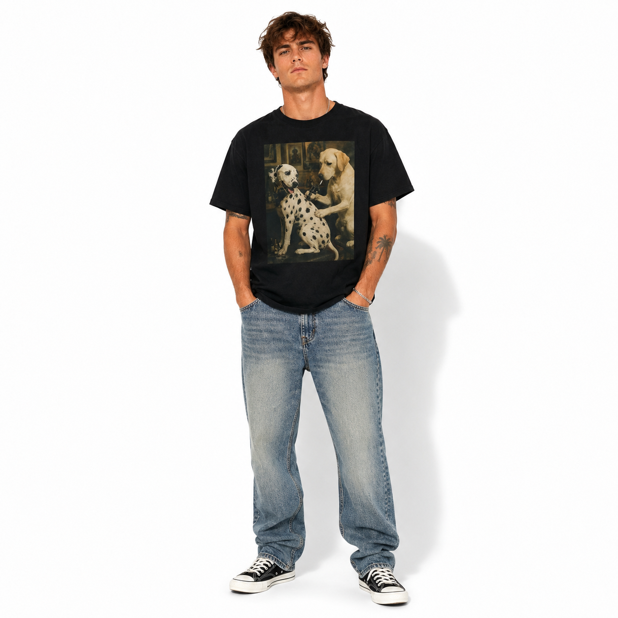 Funny Tattoo Artist Dog Graphic T Shirt Vintage Dalmatian Men's Tee