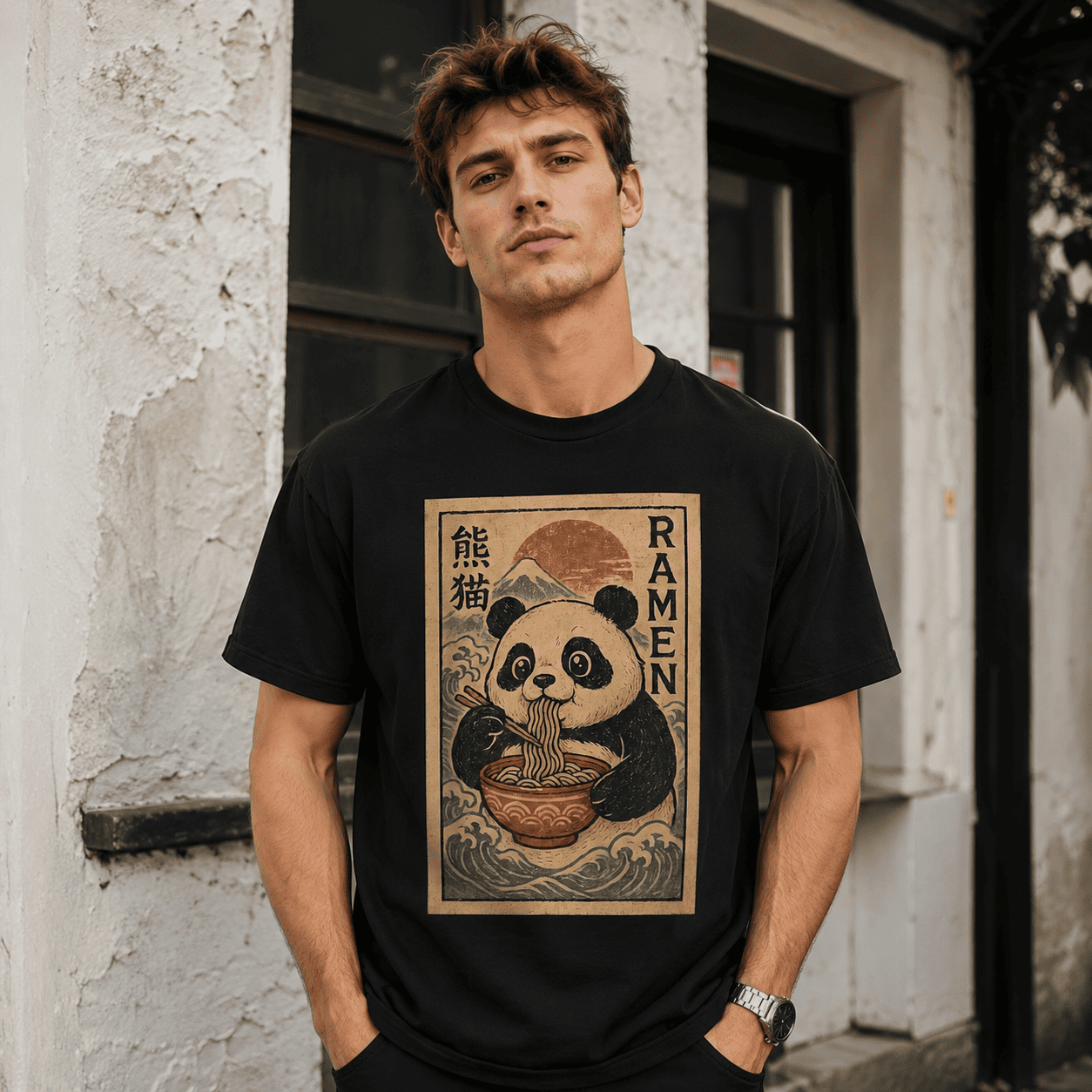Kawaii Panda Ramen Anime T-Shirt Japanese Cute Noodles Graphic Tee