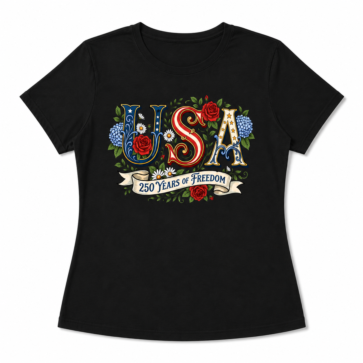 USA 250 Years of Graphic Casual Round-Neck Sweater Soft Graphic Womens Tee