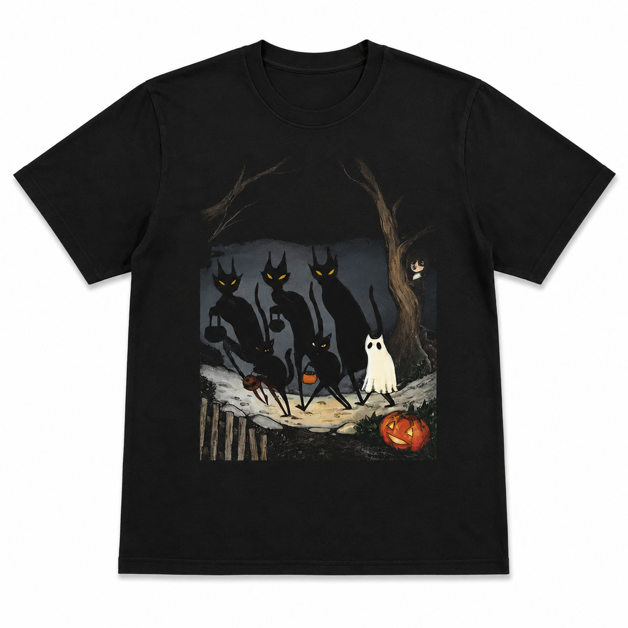 Black Cats Ghost Trick or Treat Spooky Halloween Graphic Men's T-Shirt