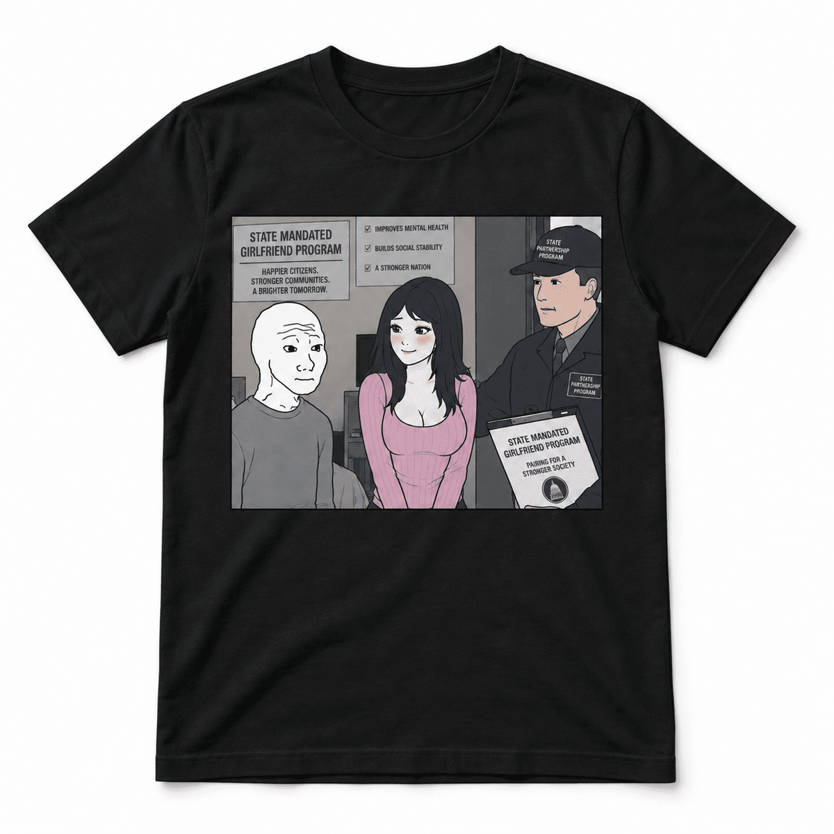 State Mandated Girlfriend Program Satire Meme Men's Graphic T-Shirt