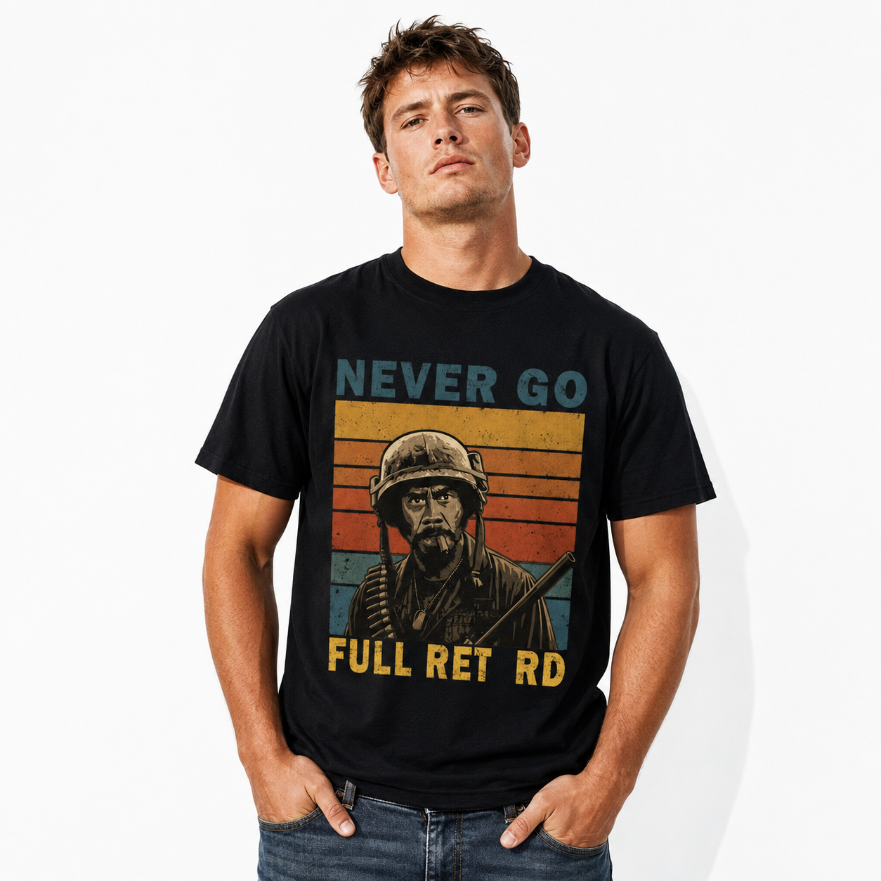 Vintage Never Go Full Retro Funny Movie Meme Graphic T-Shirt for Men