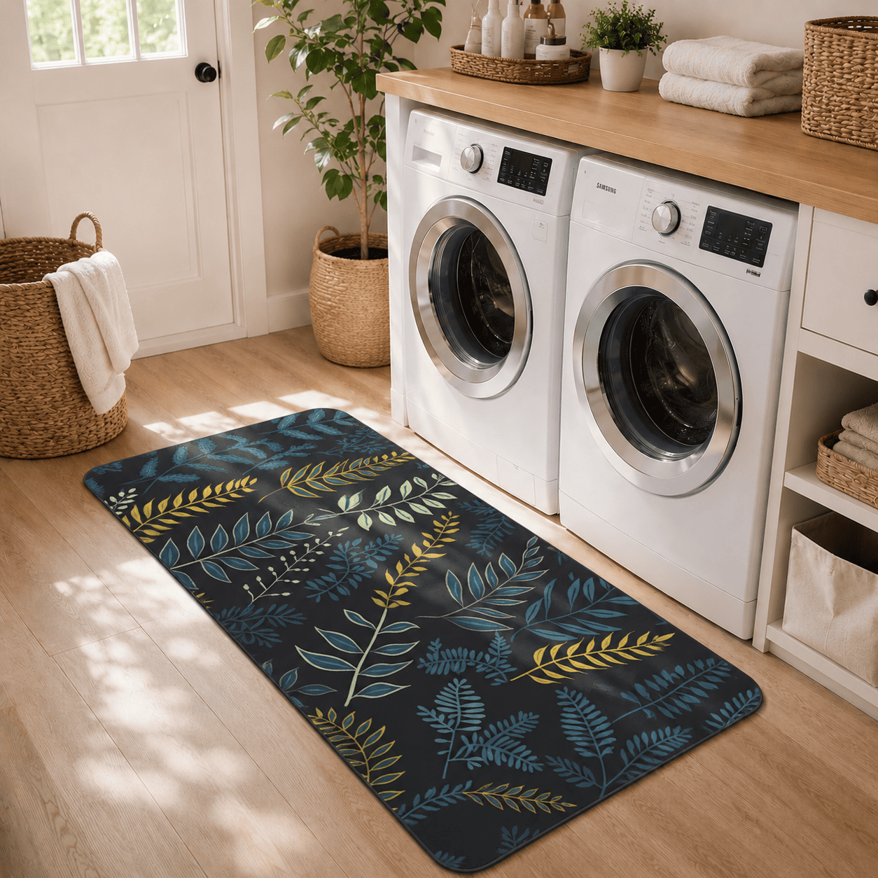 Botanical Entryway Mat with Quick Dry Super Absorbent Non Slip Fern Design