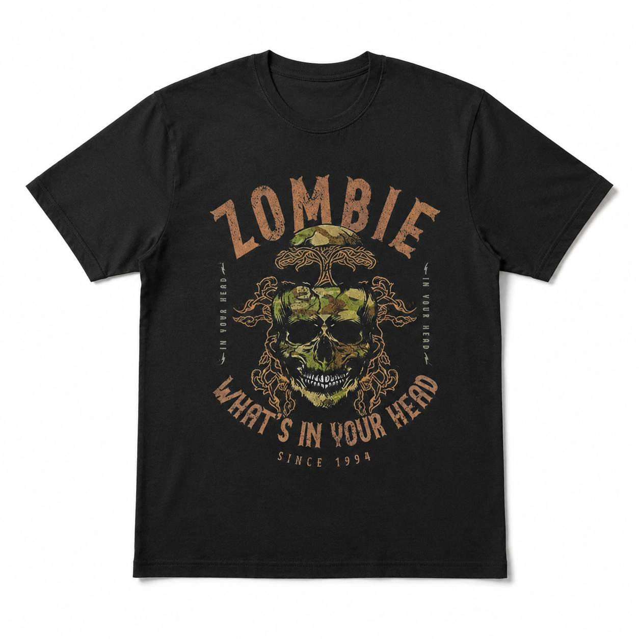 Zombie What's In Your Head Skull Undead Horror Halloween Graphic Men's T-Shirt