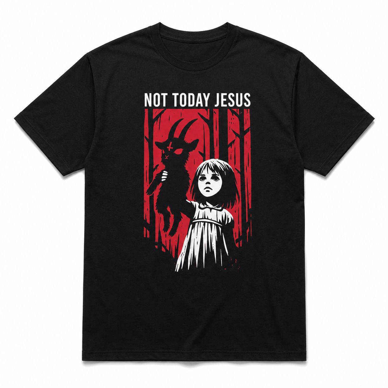 Not Today Jesus Creepy Girl Demon Funny Halloween Horror Men's T-Shirt