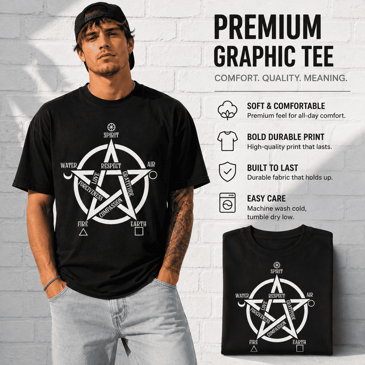Five Elements Pentagram Spirit Earth Air Fire Water Wiccan Men's T-Shirt