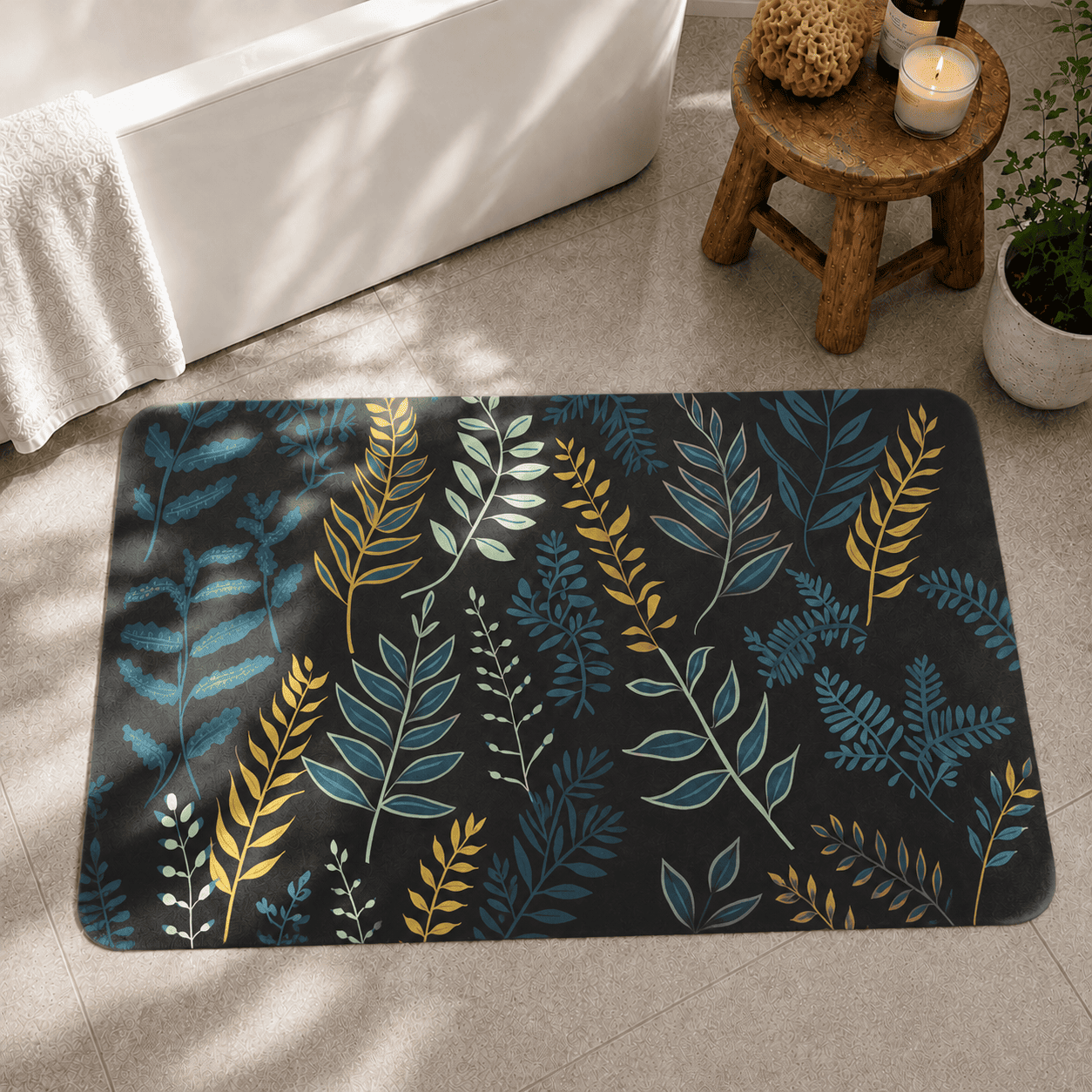 Botanical Entryway Mat with Quick Dry Super Absorbent Non Slip Fern Design