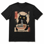 Men's Vintage Japanese Ramen Cat T-Shirt - Kitten Eating Noodles Print