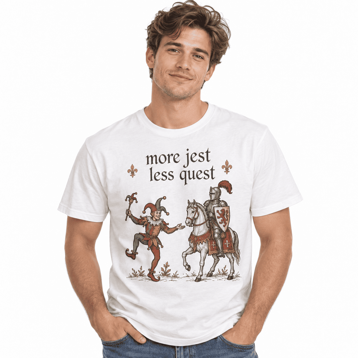 More Jest Less Quest Medieval Jester Knight Funny Fantasy Men's T-Shirt