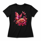 Women Creative Floral Graphic T-Shirt Elegant Flower Casual Crew Neck Tee Top