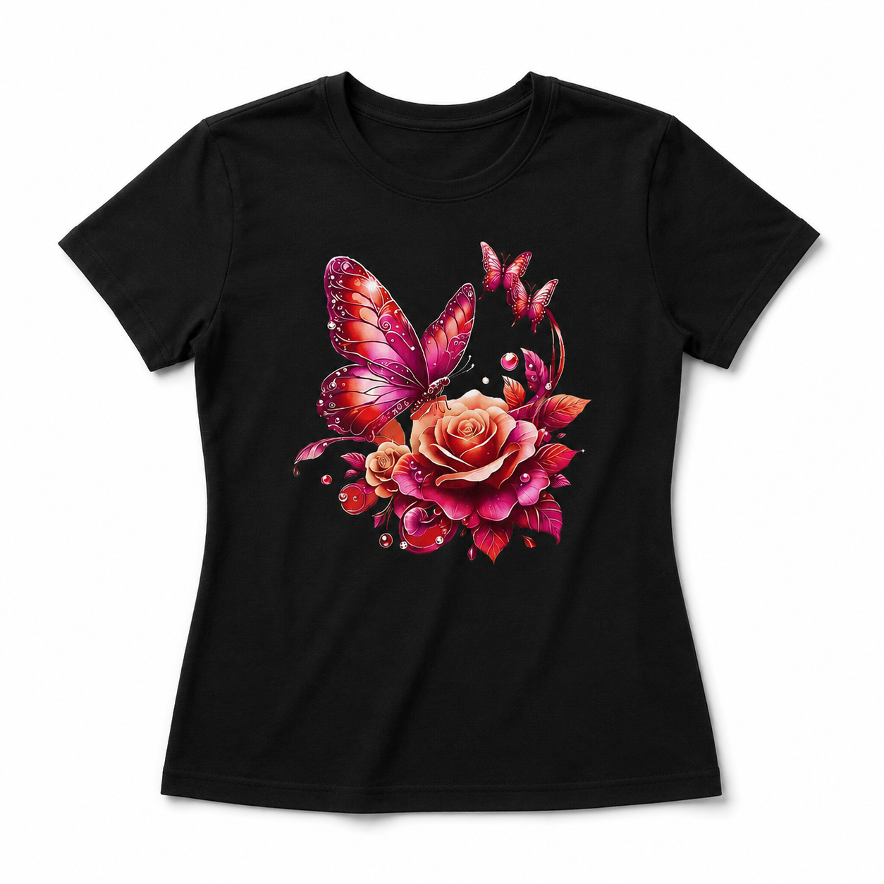 Women Creative Floral Graphic T-Shirt Elegant Flower Casual Crew Neck Tee Top