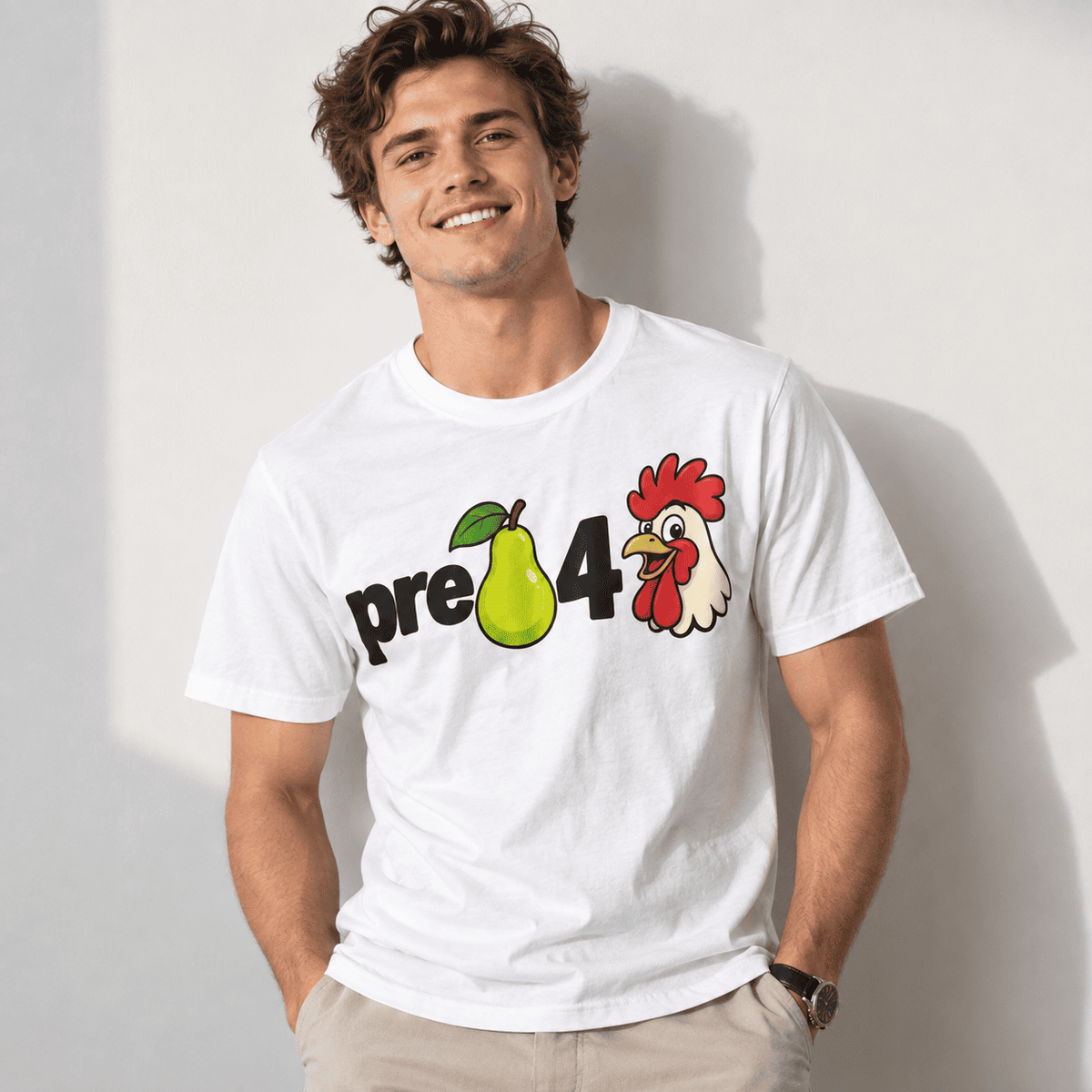 Pre Pear 4 Rooster Funny Rebus Wordplay Graphic Men's T-Shirt