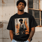 Japanese Samurai Calligraphy Sword Graphic T-Shirt Anime Style Streetwear Tee