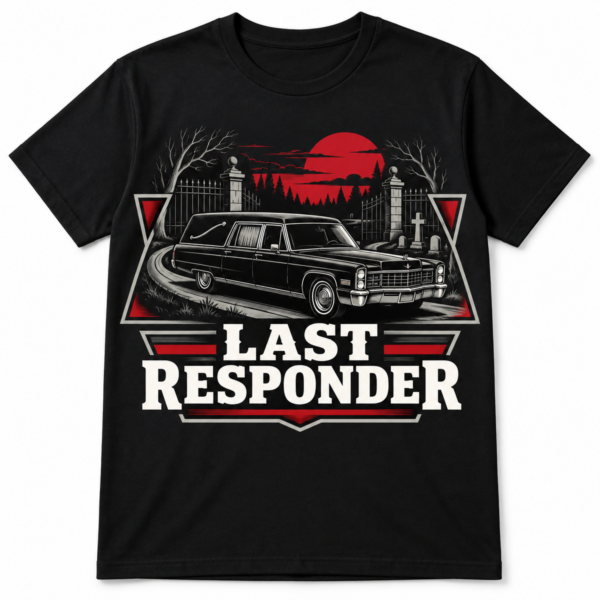 Last Responder Hearse Funeral Director Mortician Gothic Graphic T-Shirt