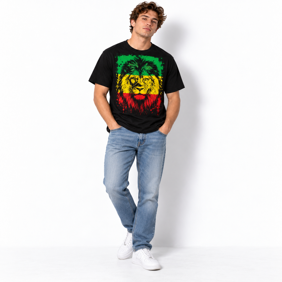 Rasta Lion Reggae Colors Urban Art Men's Graphic T-Shirt