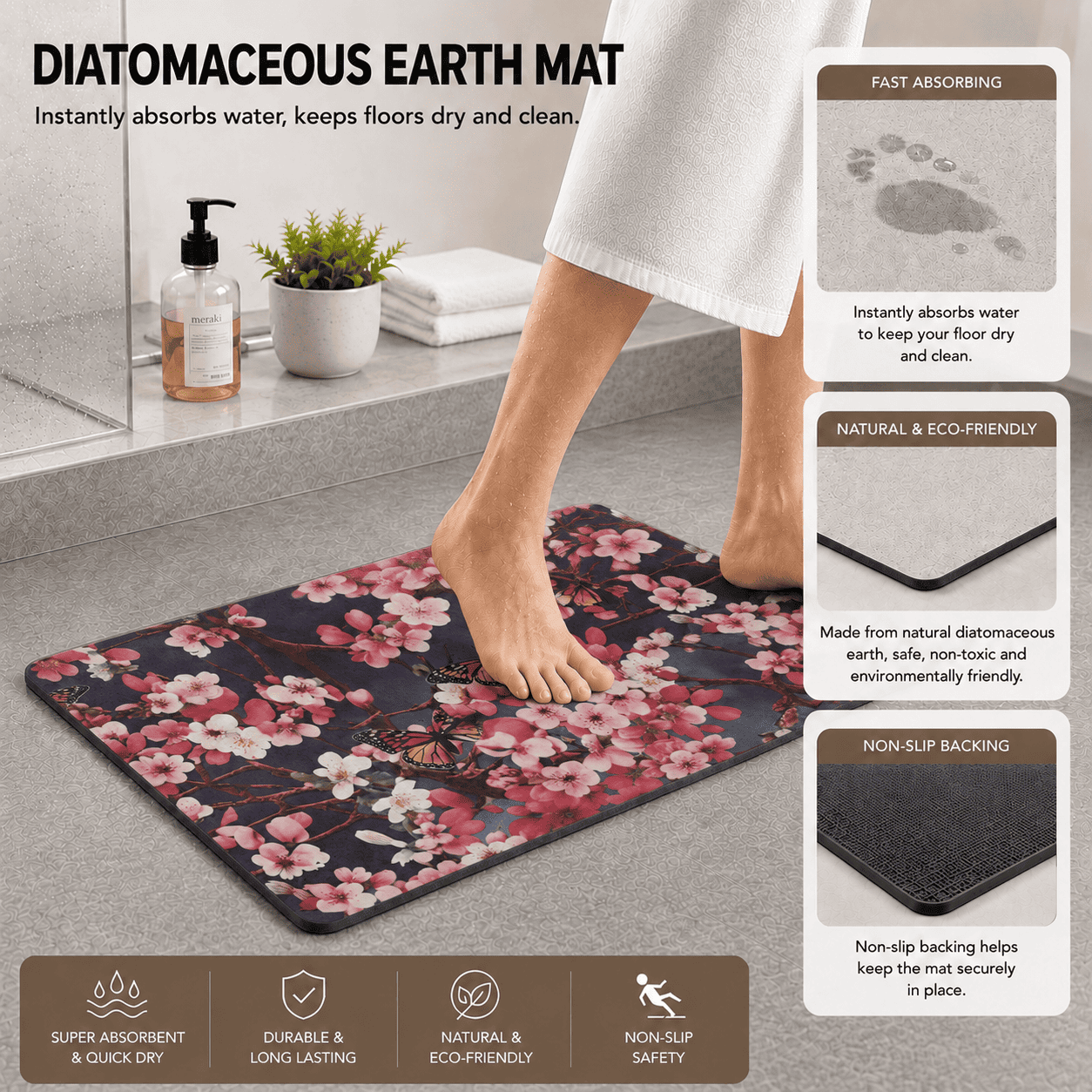 Japanese Koi Door Mat Quick Dry Super Absorbent Non Slip Fish Pattern