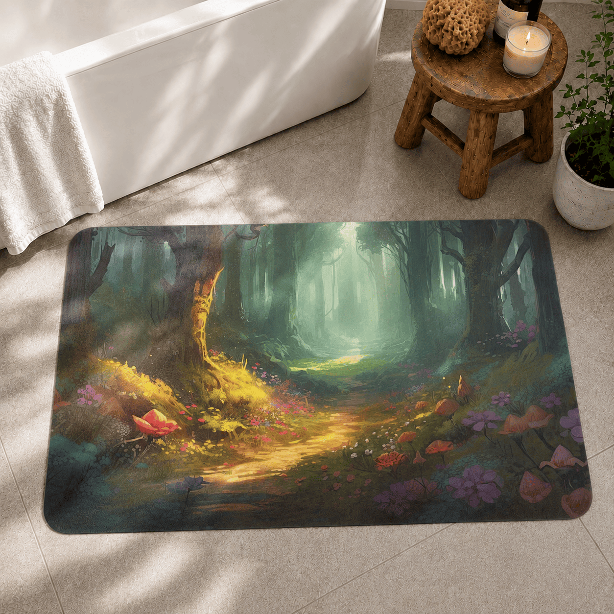 Enchanted Forest Door Mat Quick Dry Super Absorbent Non Slip Fairy Tale Decor