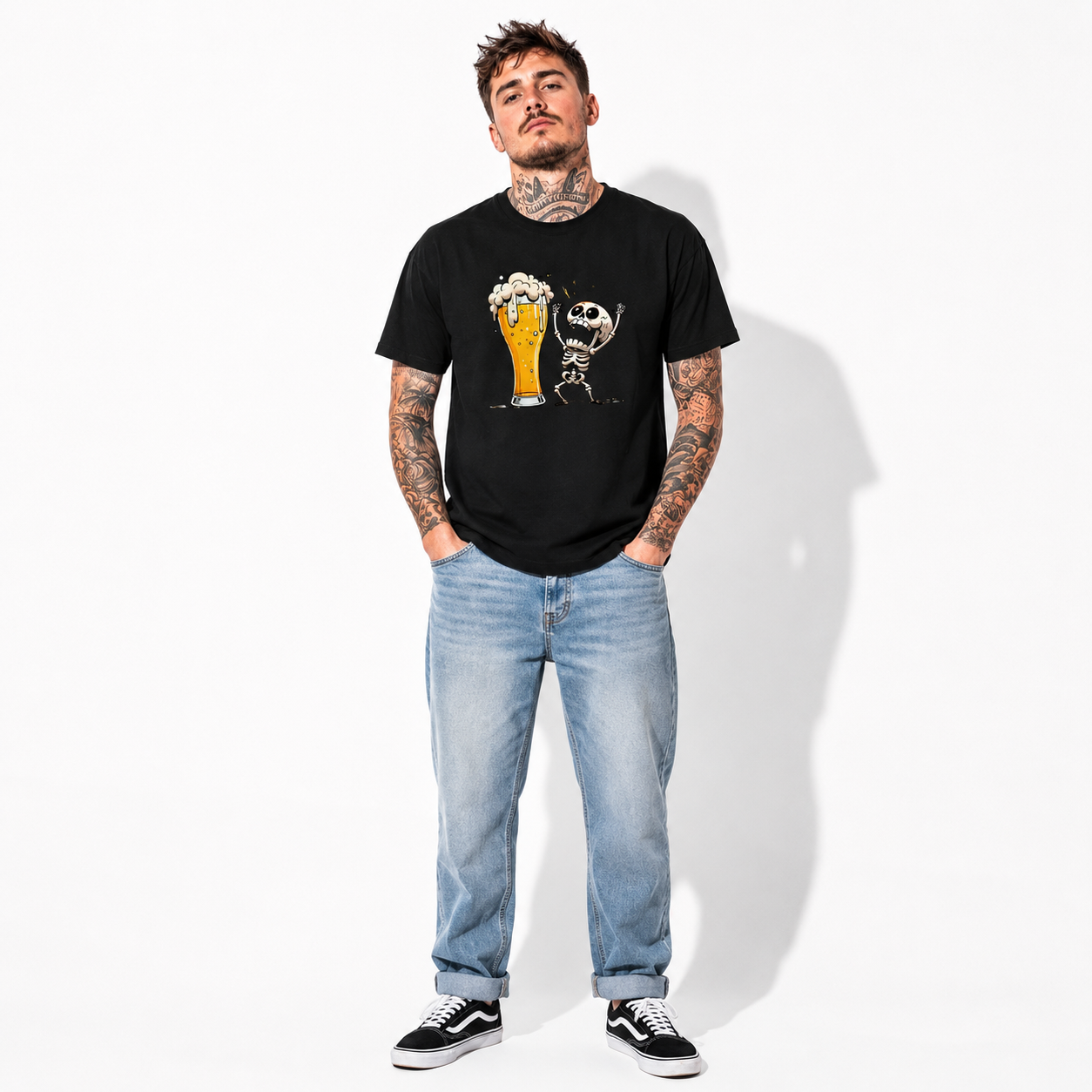 Funny Skeleton Beer Lover Drinking Humor Halloween Graphic Men's T-Shirt