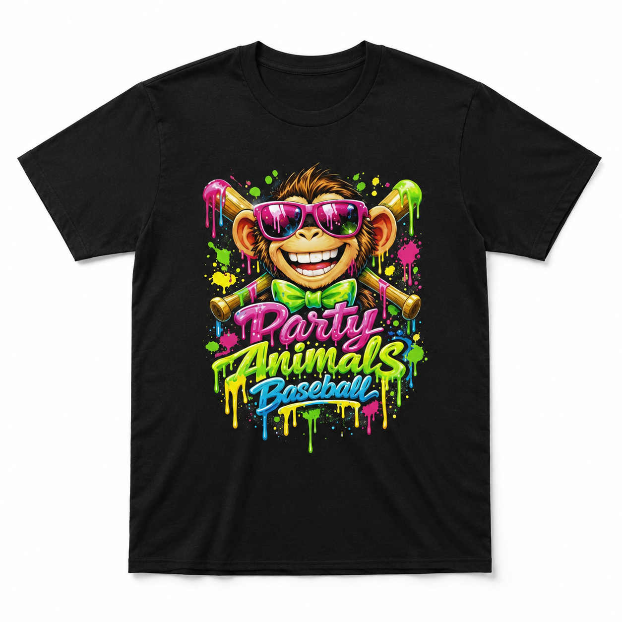 Party Animal Baseball Monkey Funny Sports Graphic T Shirt Men's Tee