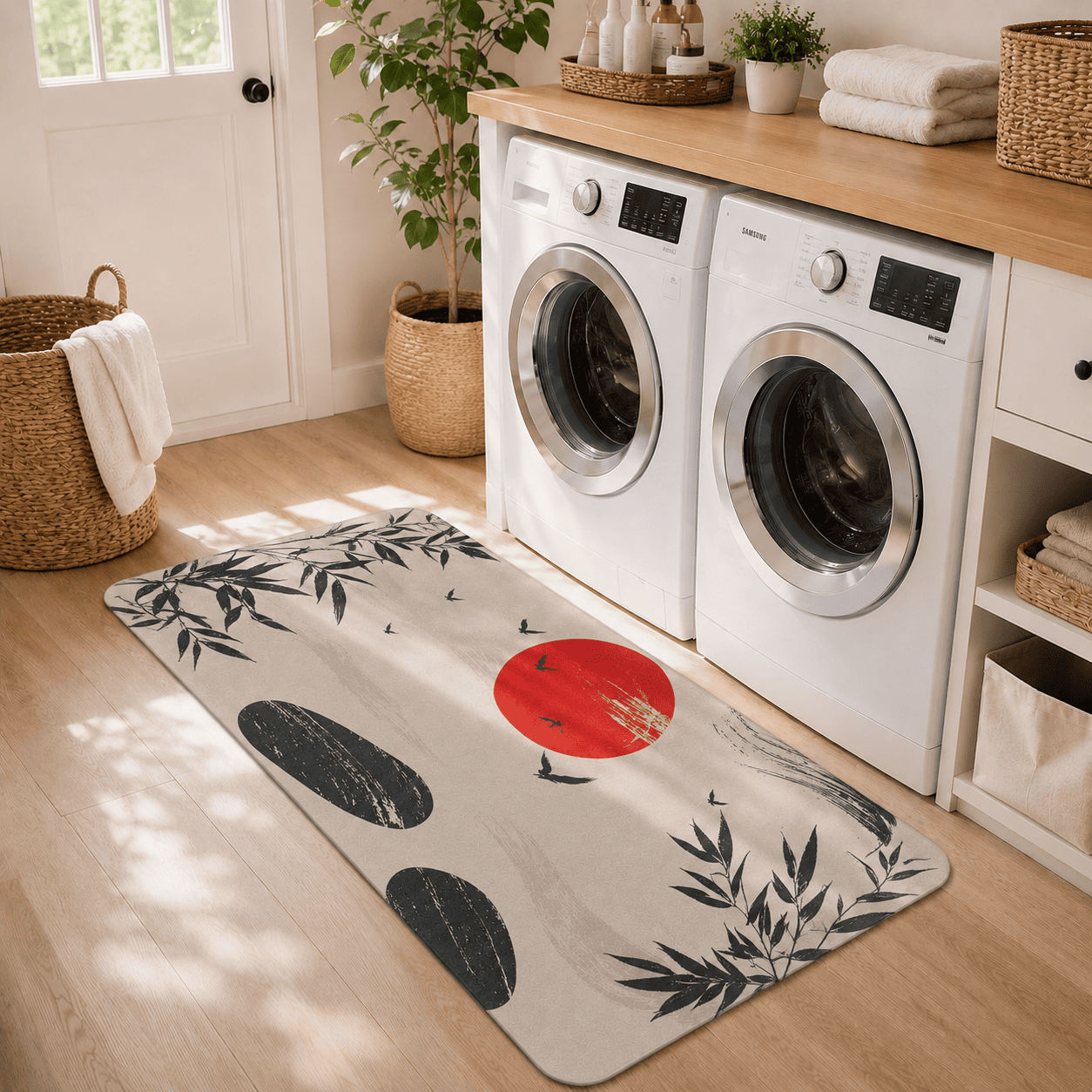 Japanese Full Moon Bamboo Bath Mat Quick Dry Super Absorbent Non Slip