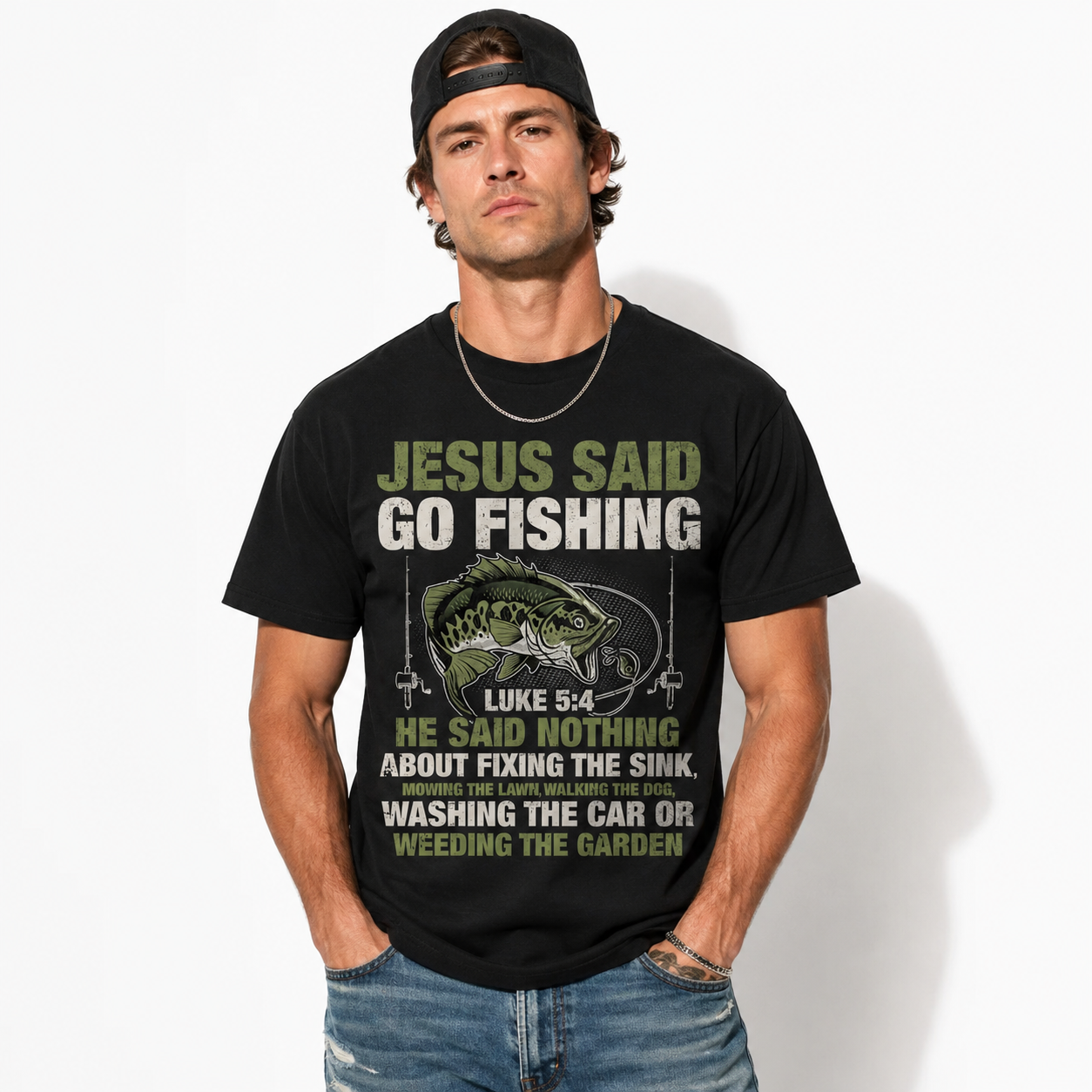 Instructed to Go Fishing Christian Bass Fishing Graphic T Shirt Faith Gift