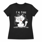 Women Funny Cat I'm Fine Everything Is Fine Graphic Casual Crew Neck Tee Top
