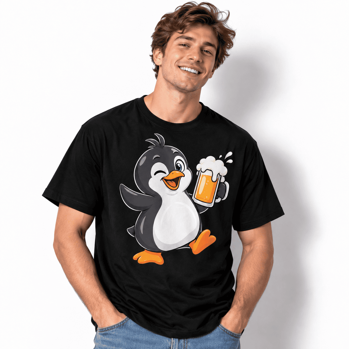 Funny Beer Drinking Penguin Party Men's Graphic T-Shirt