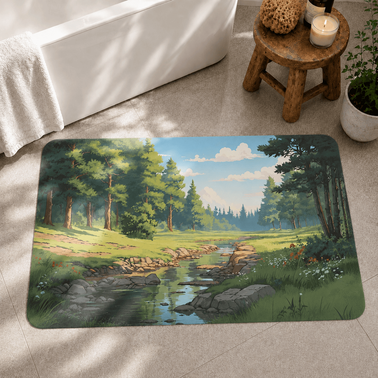 Scenic Forest Laundry Room Mat Quick Dry Super Absorbent Non Slip Nature Decor