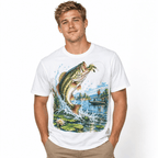 Bass Fishing Jumping Fish Lake Angler Outdoor Graphic Men's T-Shirt