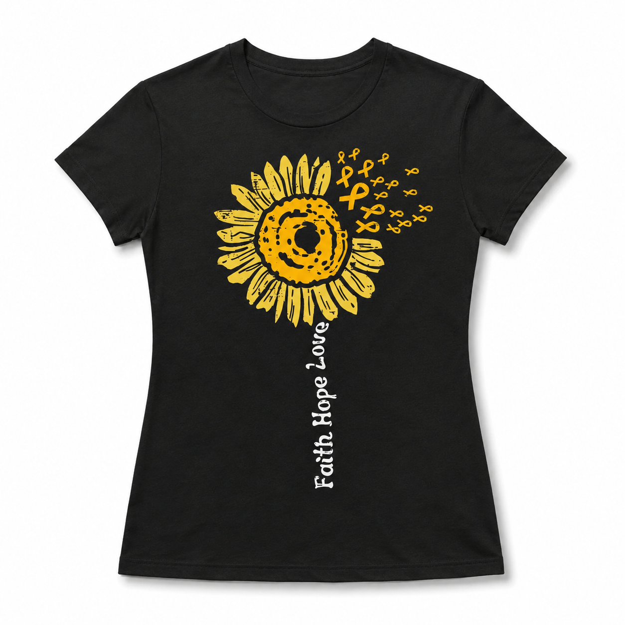 Women's Faith Hope Love Sunflower Heart Graphic T-Shirt Christian Casual Tee