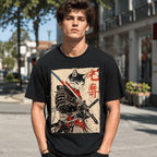 Samurai Cat Warrior Graphic T-Shirt Ukiyo Ink Japanese Art Tee