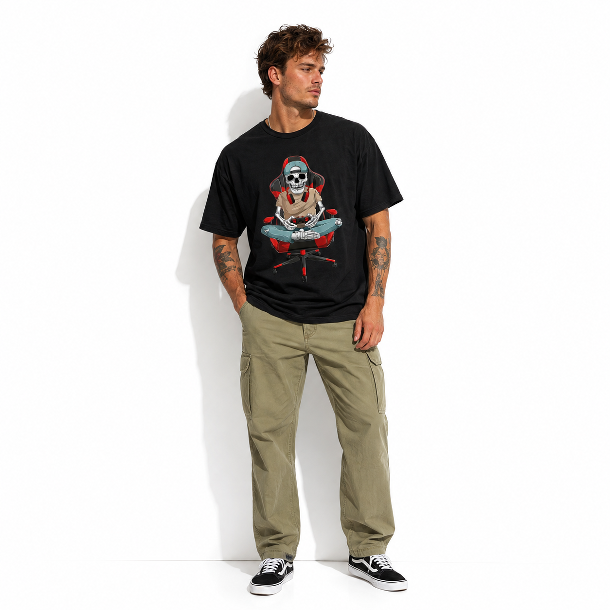 Skeleton Gamer Gaming Chair Funny Video Game Halloween Men's T-Shirt