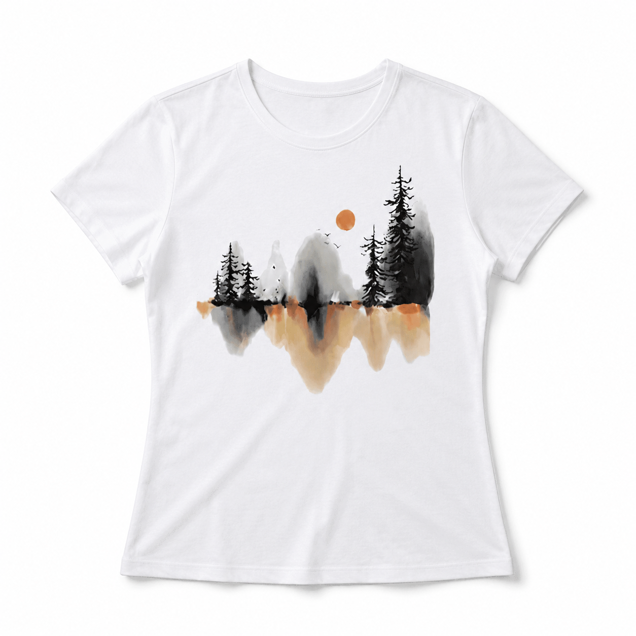 Mountain Lake Reflection T-Shirt | Artistic Nature Watercolor Graphic Tee