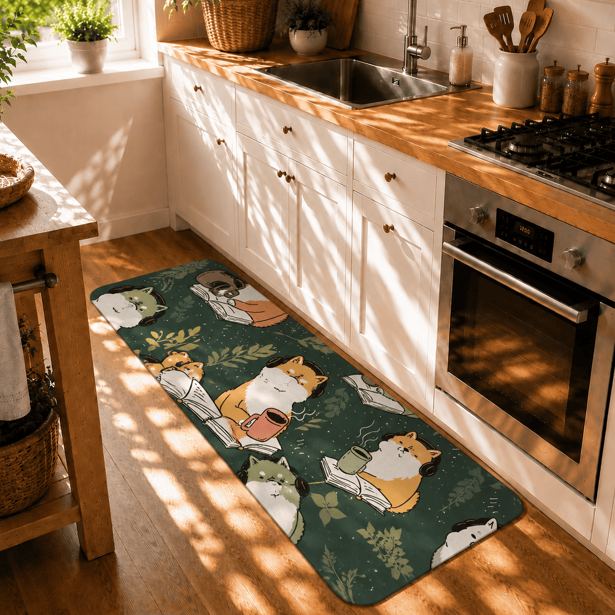 Shiba Inu Bath Mat Quick Dry Super Absorbent Non Slip Kawaii Botanical Design