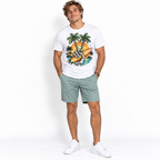 Skeleton Peace Sign Surfboard Tropical Sunset Men's Graphic T-Shirt