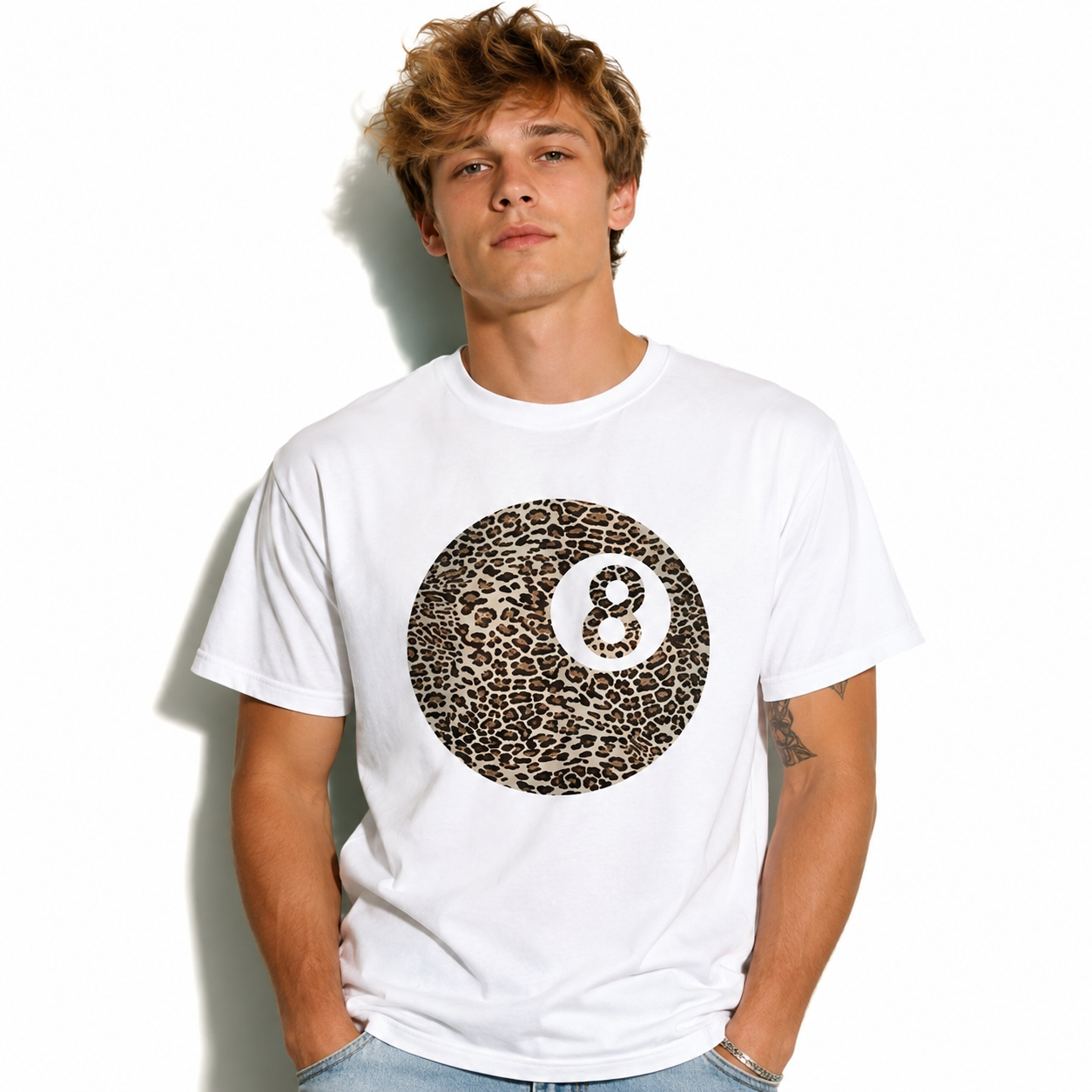 Leopard Print 8 Ball Retro Billiards Graphic Men's T-Shirt